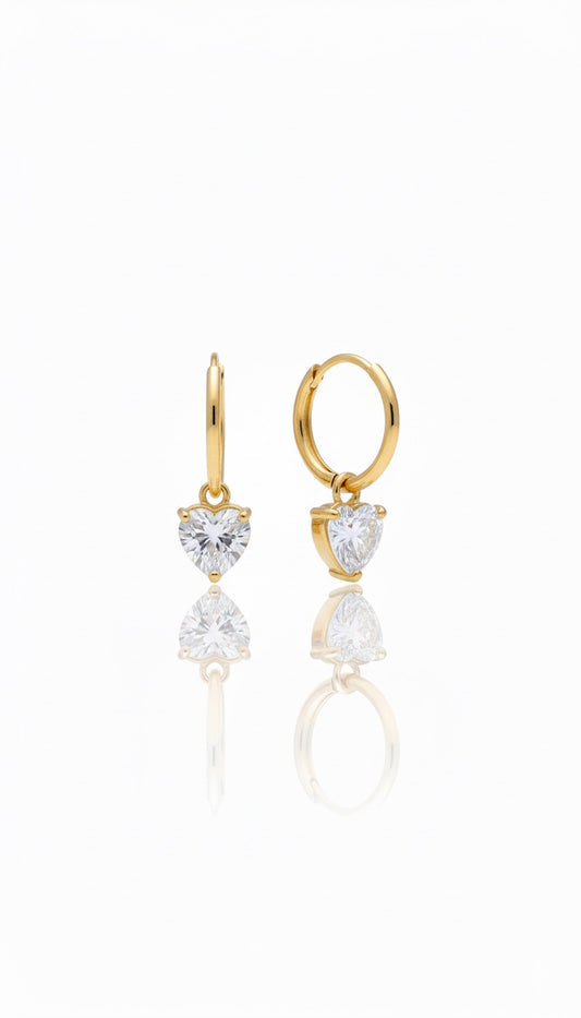 Aretes de Corazón Colgante 14k