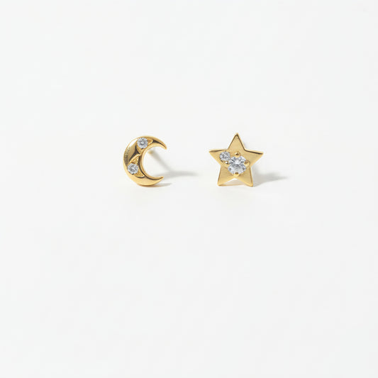 Aretes de Estrella y Luna 14k